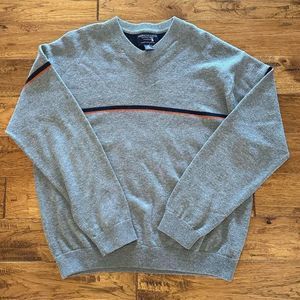 Vintage American Eagle Lambs Wool Striped V-neck Sweater Made In Australia